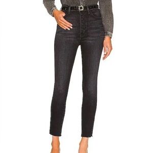 Mother The Pixie Swooner Ankle Fray in Thunder Road Size 30 Black